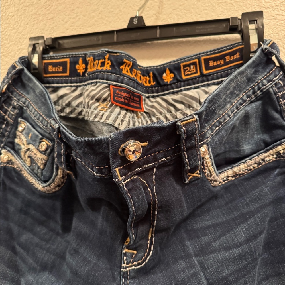 Rock Revival Women's Bootcut Jeans in Dark Blue with Contrast Stitching